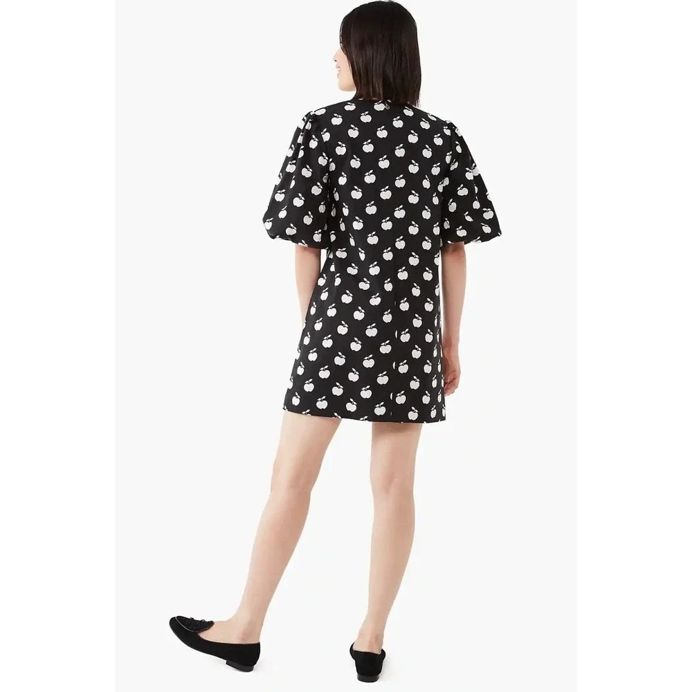 KATE SPADE New York Apple Toss Taxi Dress Puff Sleeve Lined Black White Size 8